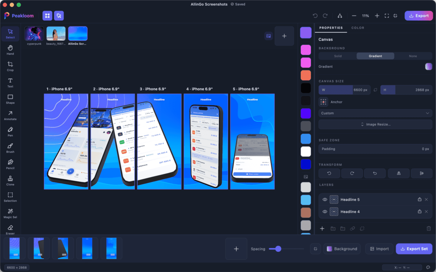 Screenshot Studio in Peakloom - App Store screenshot with tilted device frame