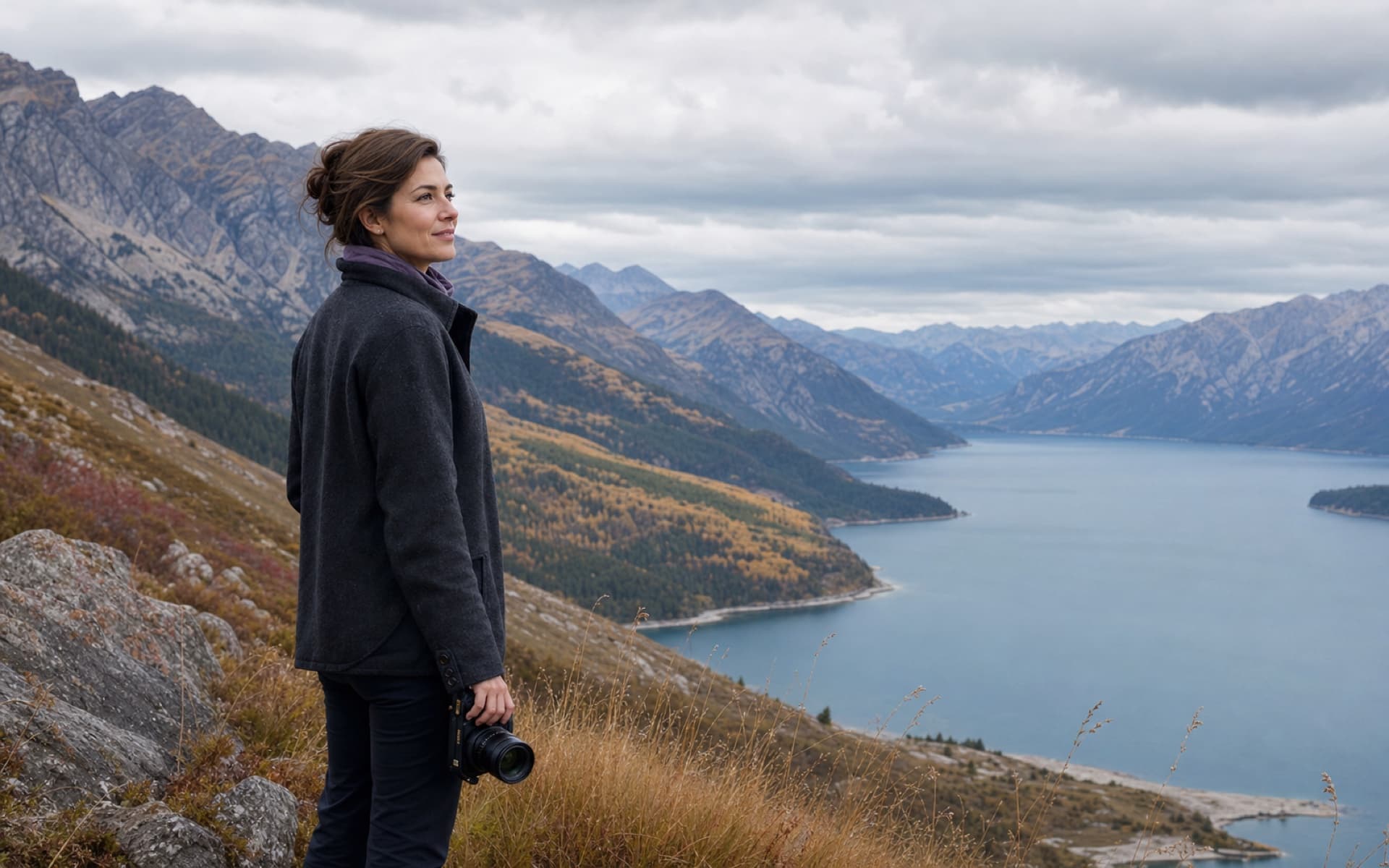 Peakloom's Depth tool on an alpine portrait - relight, lens blur and depth haze